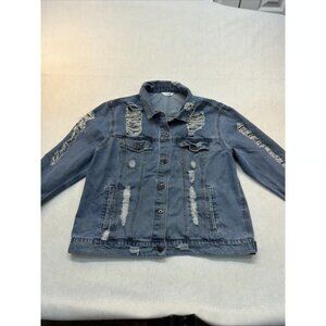 Highway Jeans Blue Very Distressed Buttoned Denim Jacket Size XL women